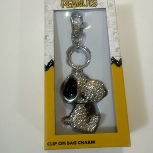 Peanuts Snoopy Rhinestone Bag Charm - Silver and Black